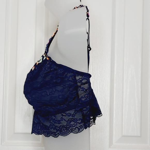 💟PINK Victoria's Secret bralette navy blue lace w/rainbow colored LARGE - Picture 6 of 14
